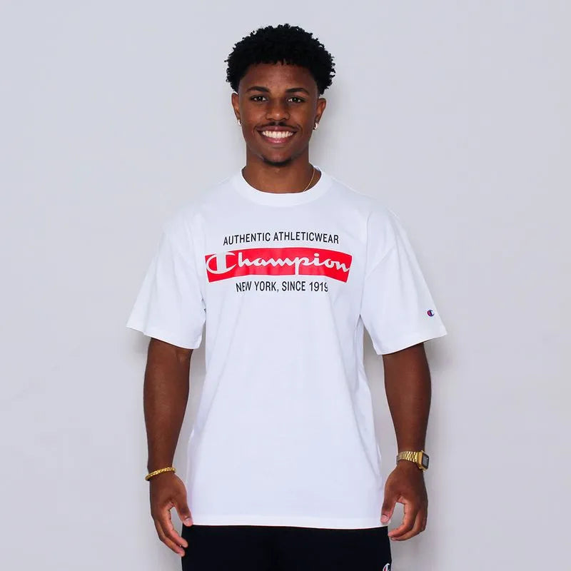 Camiseta Champion Lev Mc Script Box Ny Off White